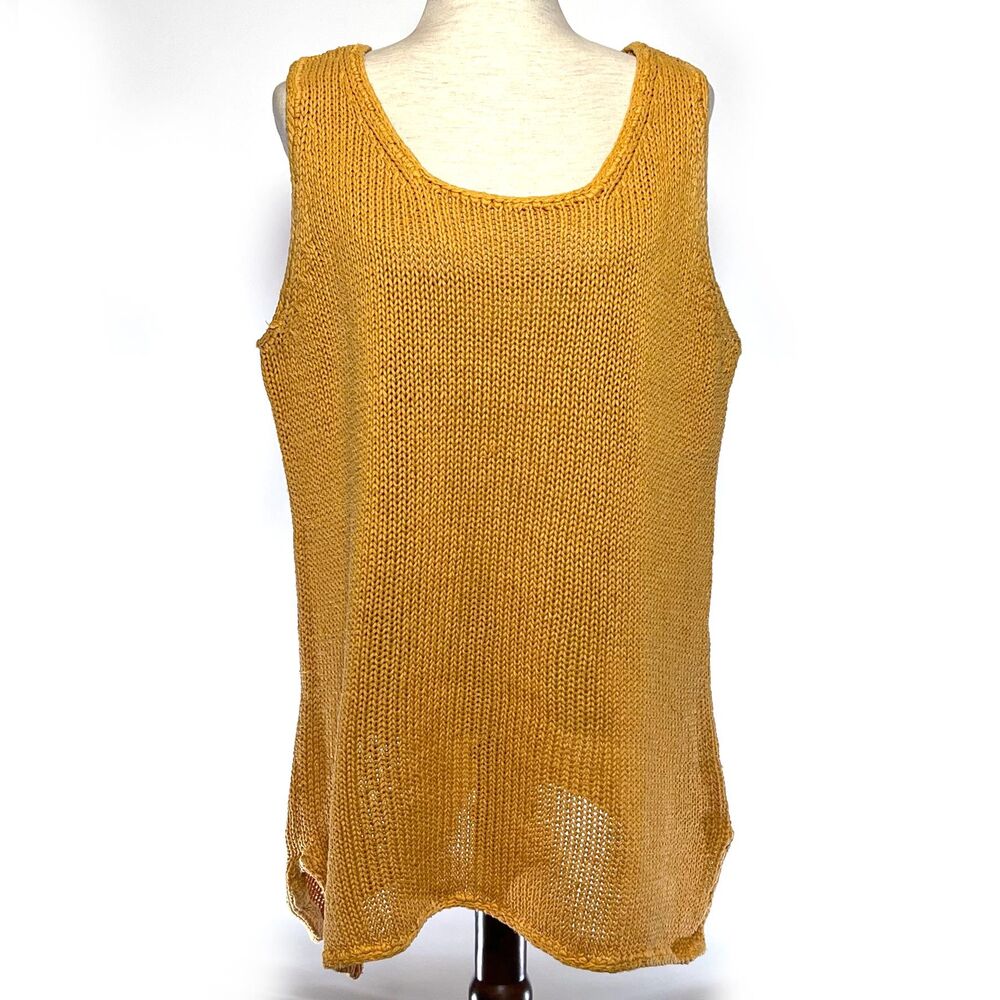 Eddie Bauer Yellow Sleeveless Tunic Sweater Vest L